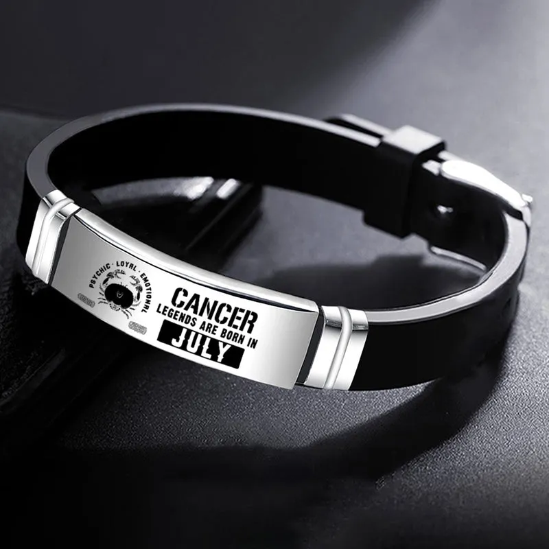 12 Zodiac Sign Constellation Stainless Steel Silicone Band Adjustable Bracelet Bangle
