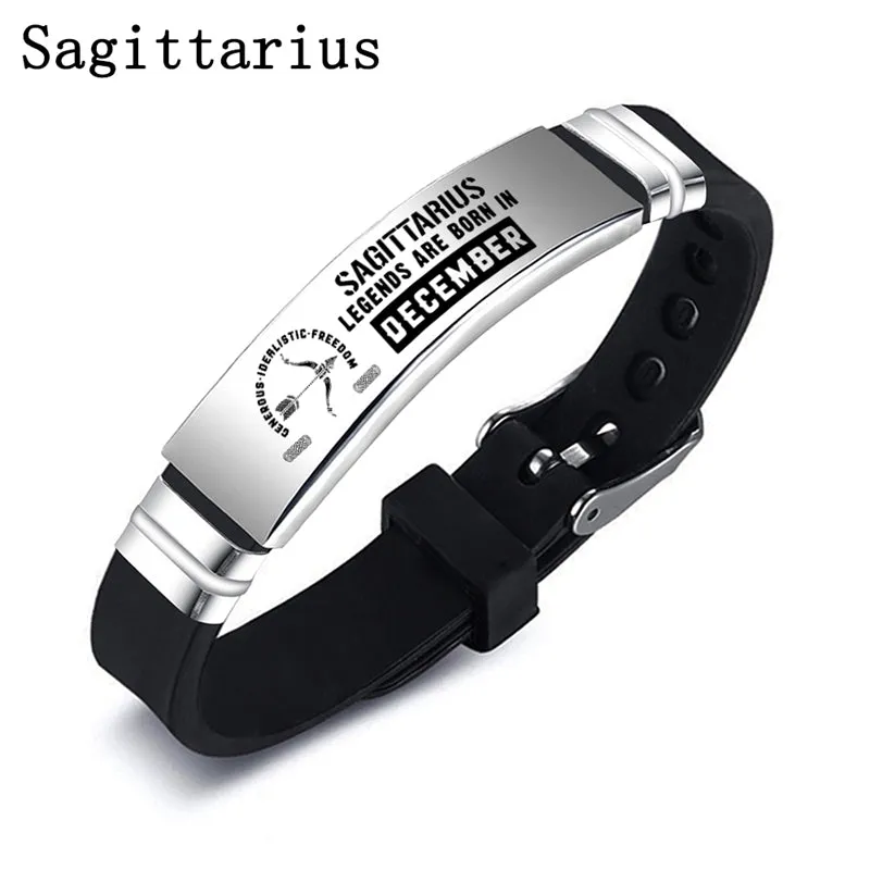 12 Zodiac Sign Constellation Stainless Steel Silicone Band Adjustable Bracelet Bangle