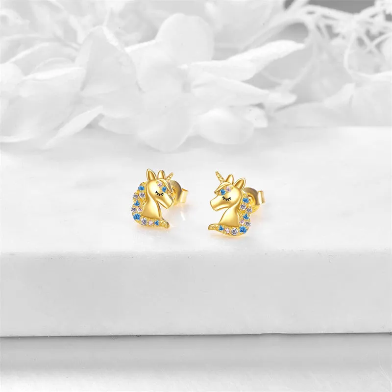 14K Gold Unicorn Earrings  Cute Animal Unicorn Stud Fine Gold Earrings Jewelry Christmas Gifts for Daughter Her Girlfriend Granddaughter Niece