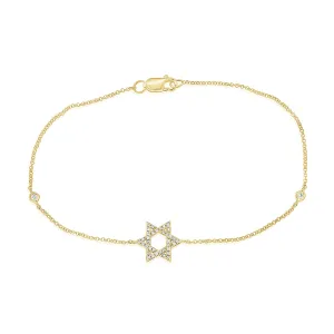14k Yellow Gold Diamond Star of David Bracelet