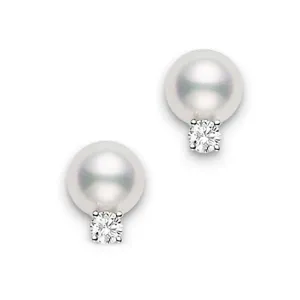 18K Gold Akoya Pearl & Diamond Stud Earrings