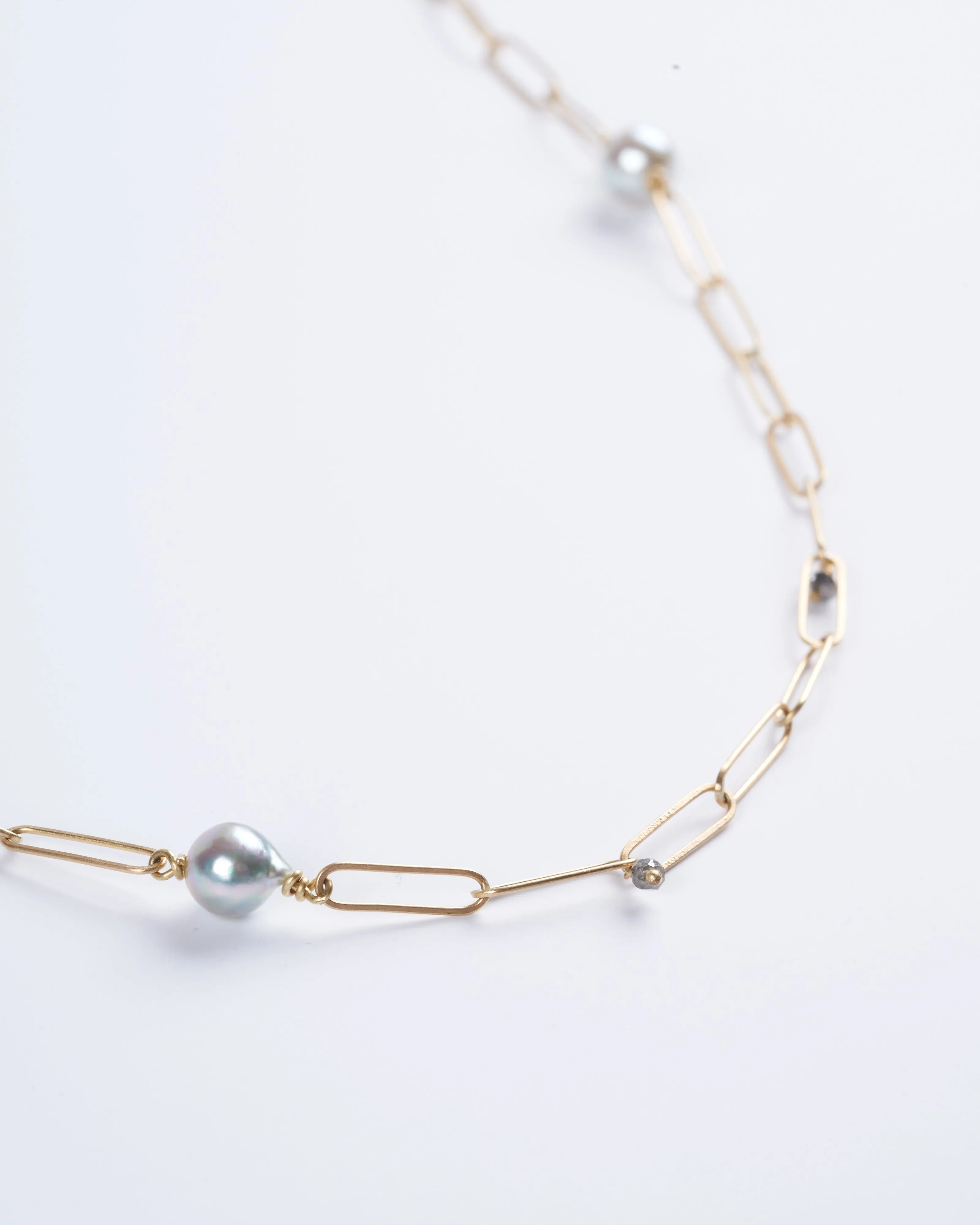 18k yellow gold popsicle chain with akoya pearls and diamonds