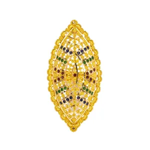 22K Yellow Gold Ring W/ Enamel Details & Marquise Shield