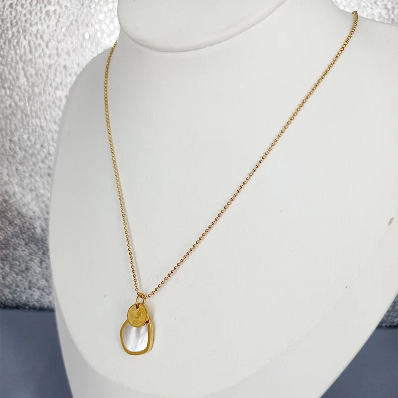 316L Stainless Steel Hot Fashion Polygonal White Shell Pendant Clavicle Chain Necklace