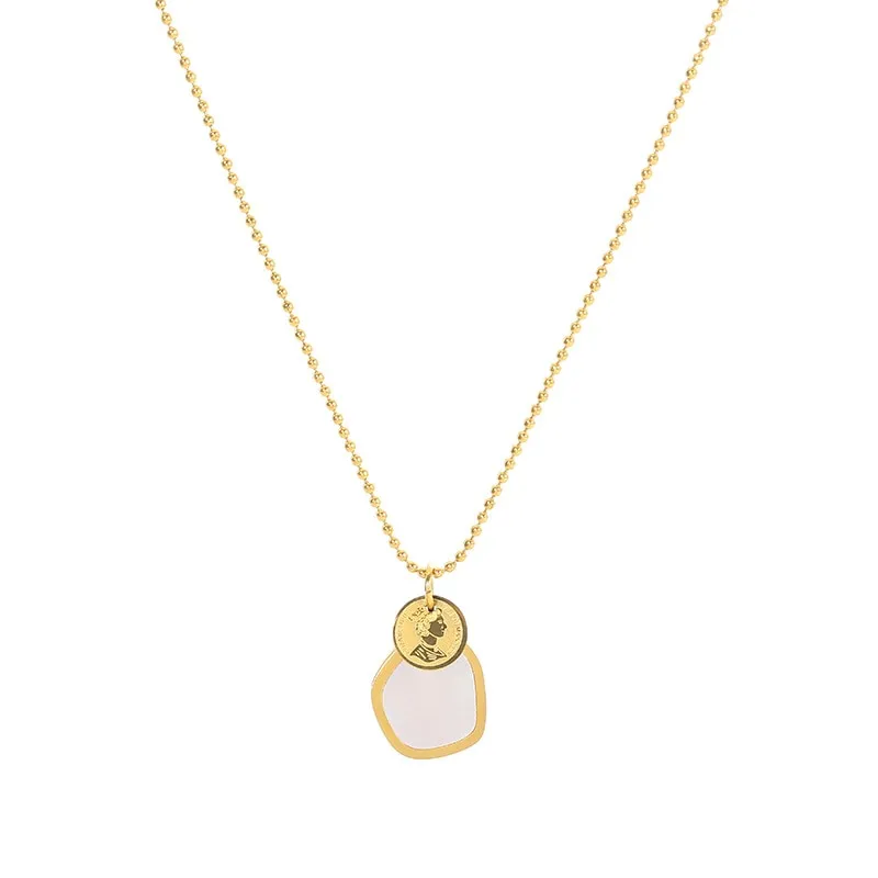 316L Stainless Steel Hot Fashion Polygonal White Shell Pendant Clavicle Chain Necklace
