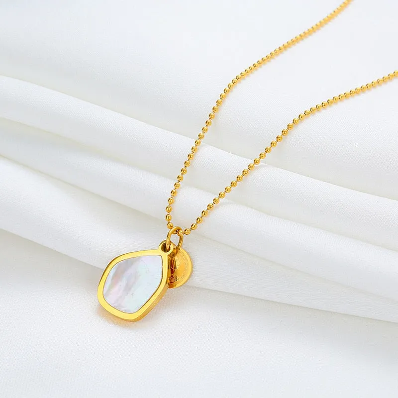 316L Stainless Steel Hot Fashion Polygonal White Shell Pendant Clavicle Chain Necklace