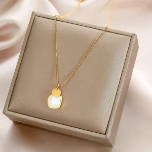 316L Stainless Steel Hot Fashion Polygonal White Shell Pendant Clavicle Chain Necklace