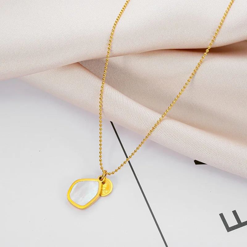 316L Stainless Steel Hot Fashion Polygonal White Shell Pendant Clavicle Chain Necklace