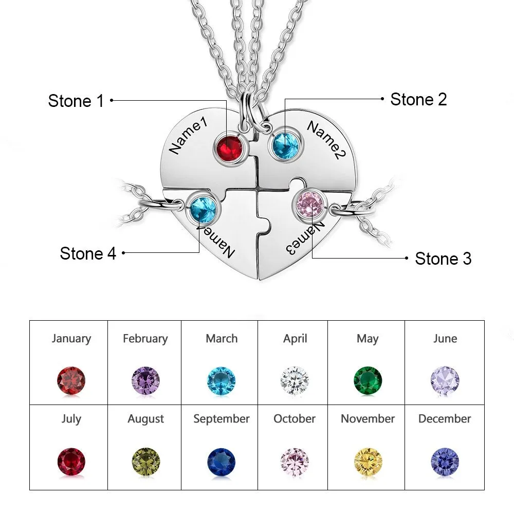 4pcs/Set Personalized Heart Mothers Day Necklace With Birthstones Mom Jewelry Gift For Mom Grandma Wife HT