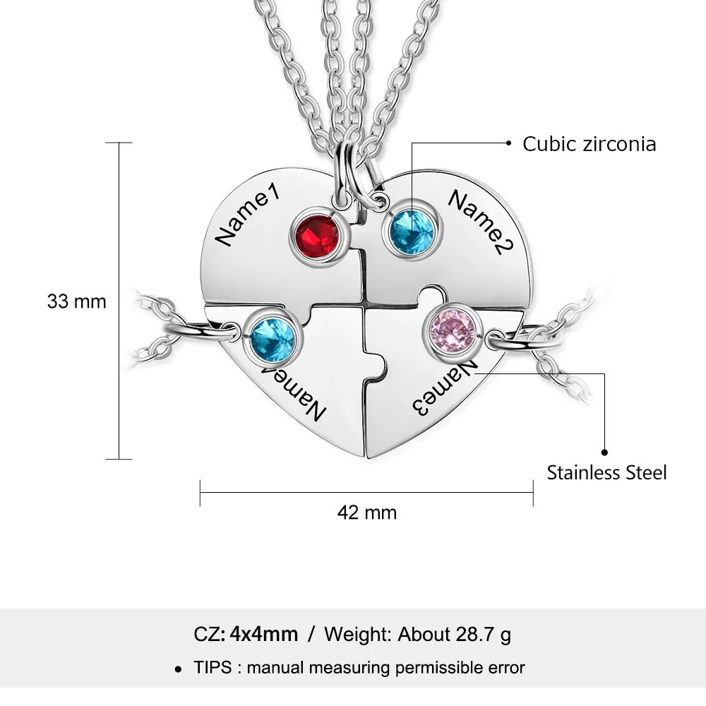 4pcs/Set Personalized Heart Mothers Day Necklace With Birthstones Mom Jewelry Gift For Mom Grandma Wife HT