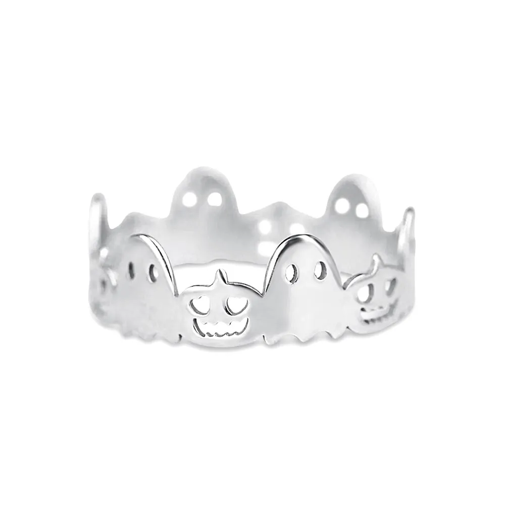 925 Silver Pumpkin Ghost Open Ring