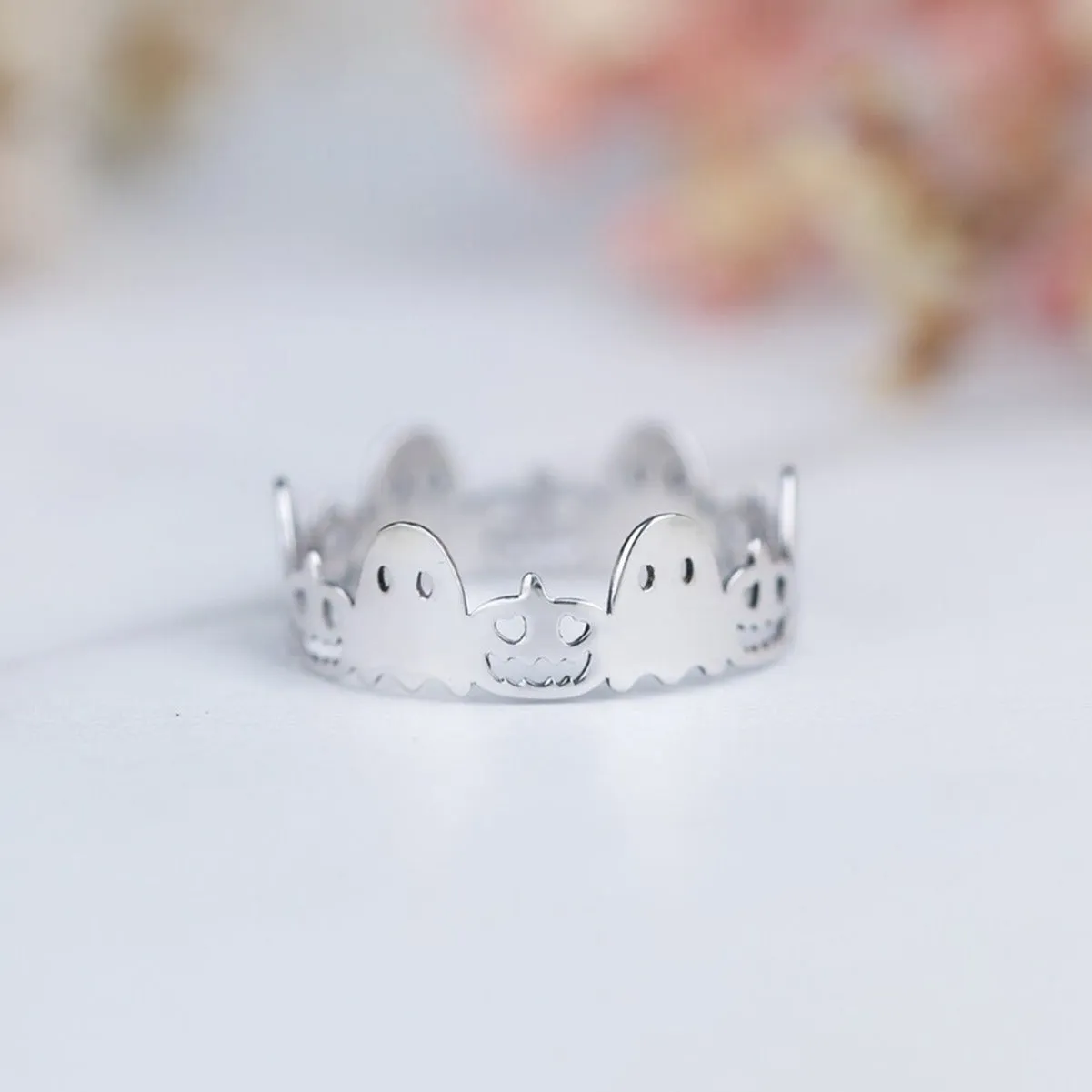 925 Silver Pumpkin Ghost Open Ring