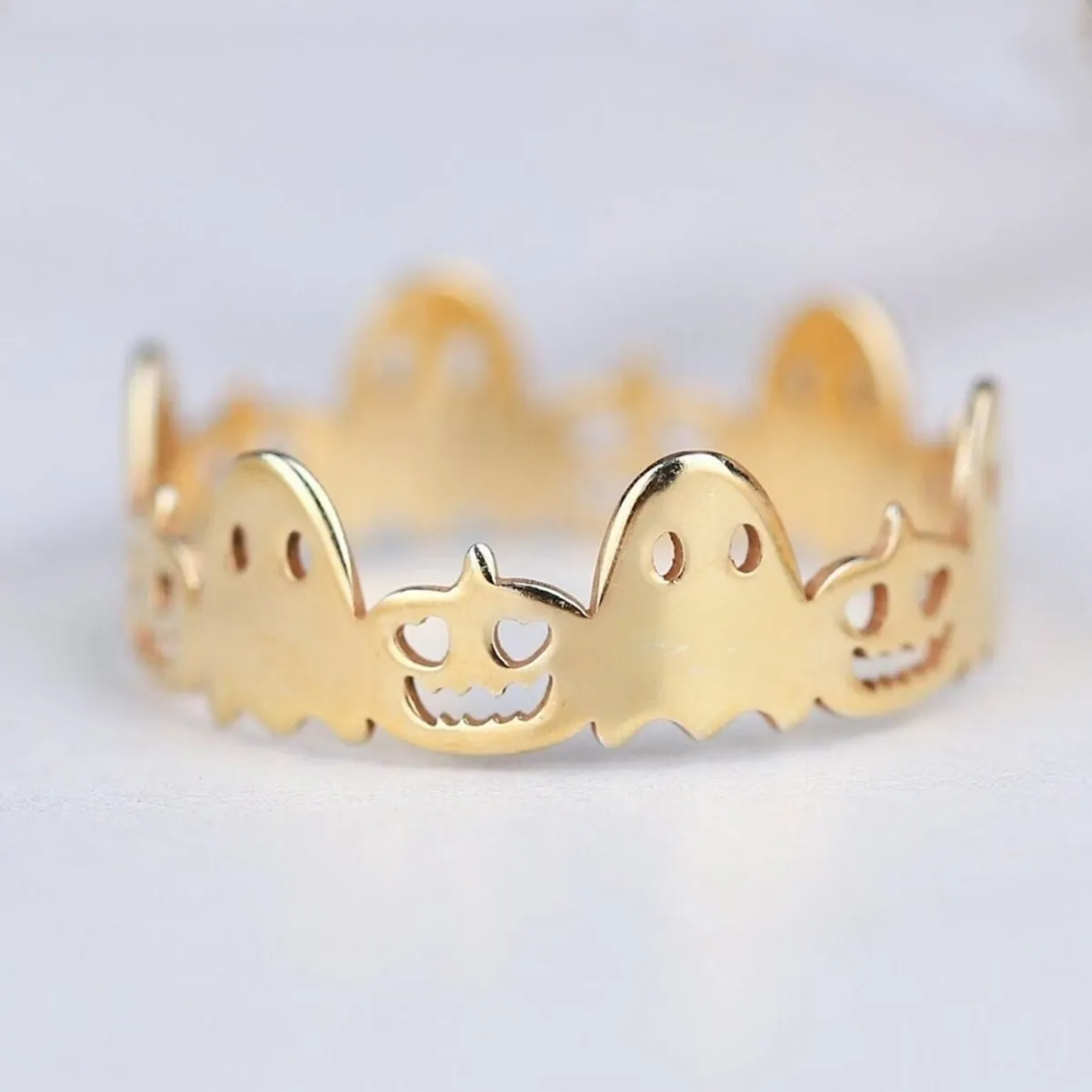 925 Silver Pumpkin Ghost Open Ring