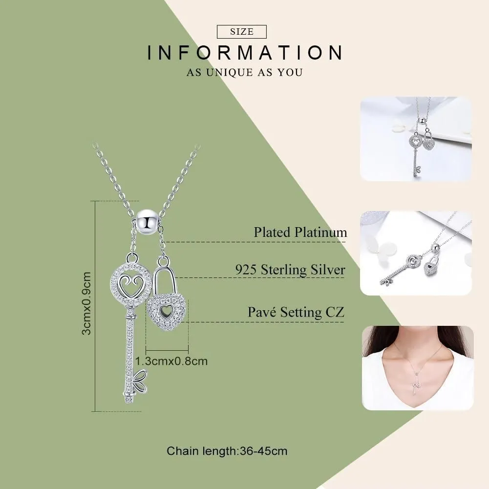 925 Sterling Silver Key of Heart Lock Pendant Necklace Charm Jewelry Without Chain