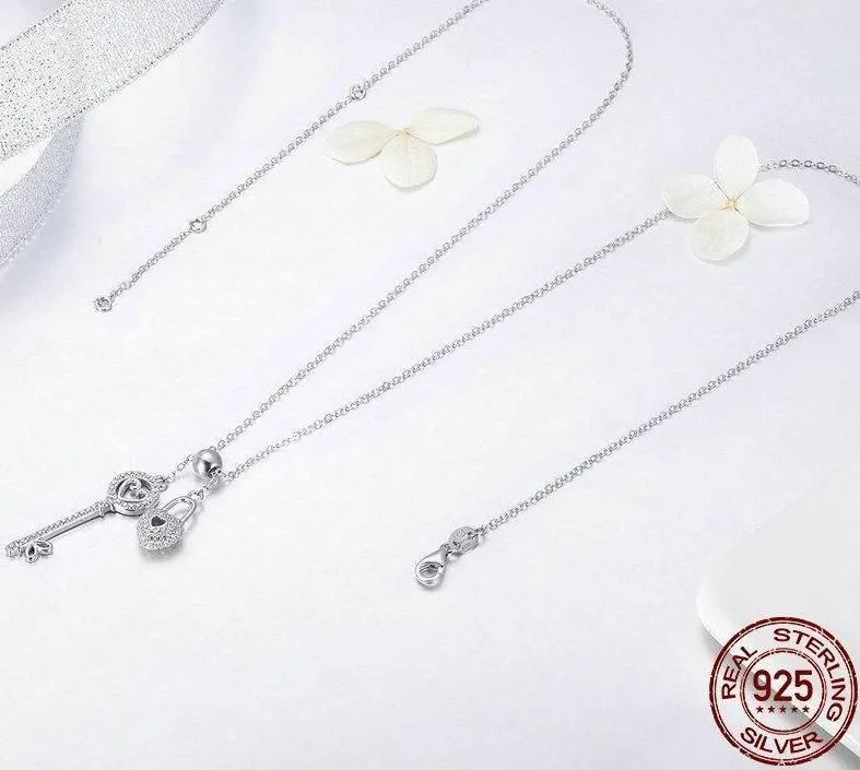 925 Sterling Silver Key of Heart Lock Pendant Necklace Charm Jewelry Without Chain