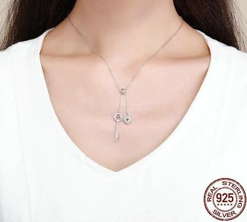 925 Sterling Silver Key of Heart Lock Pendant Necklace Charm Jewelry Without Chain