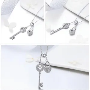 925 Sterling Silver Key of Heart Lock Pendant Necklace Charm Jewelry Without Chain