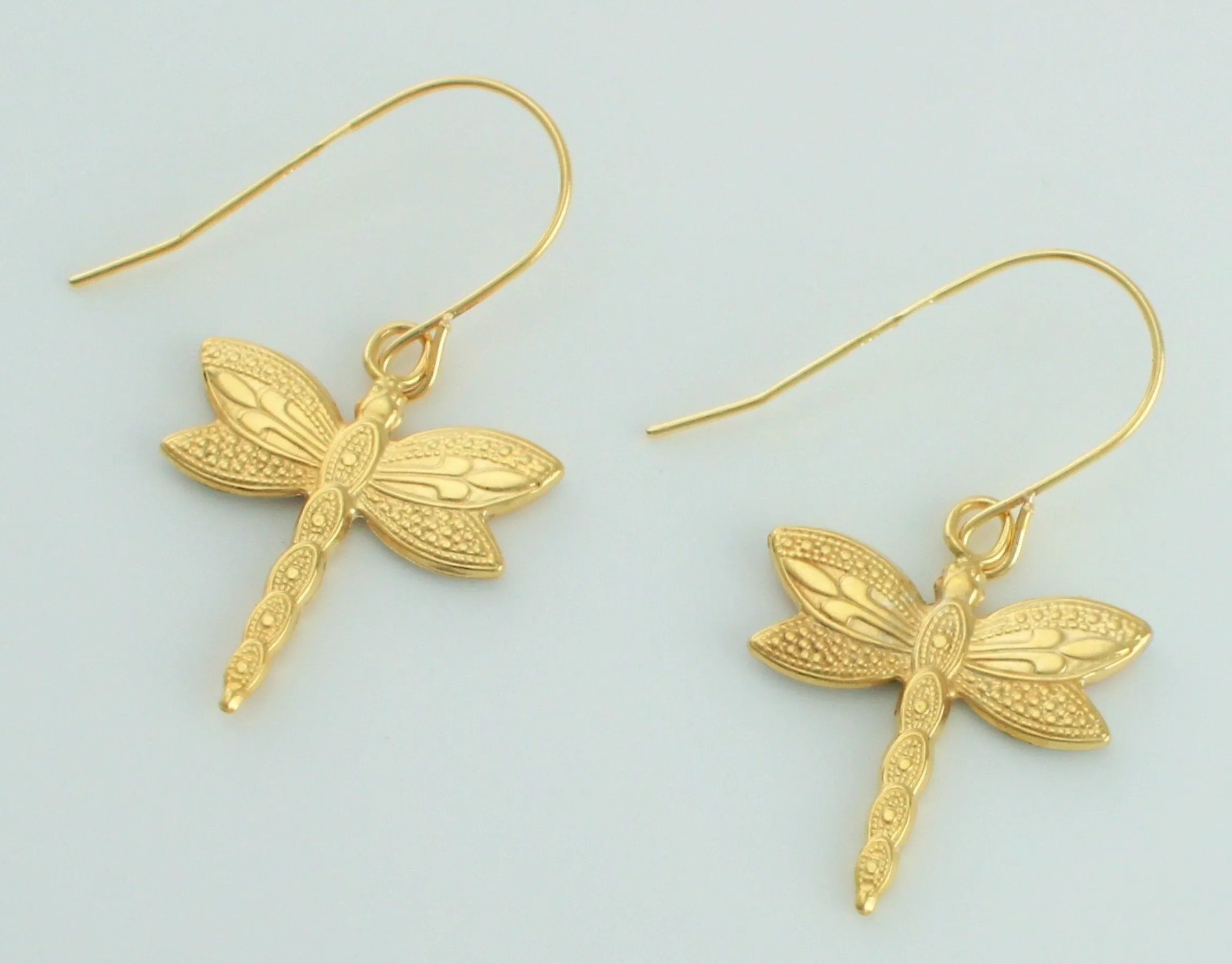 9ct Yellow, White, Rose Gold Dragonfly Earrings Drop Earrings