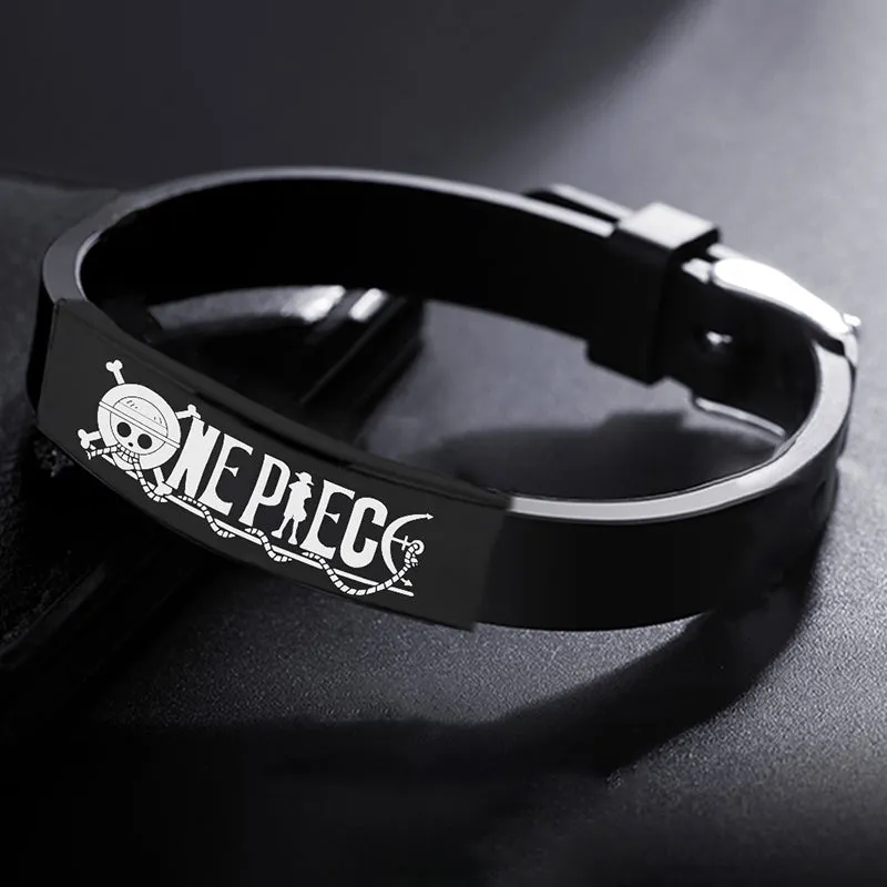 Anime One Piece Black Stainless Steel Silicone Bracelet Bangle For Women Men