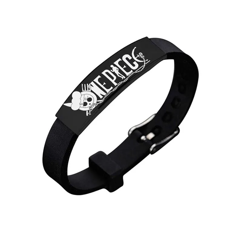 Anime One Piece Black Stainless Steel Silicone Bracelet Bangle For Women Men