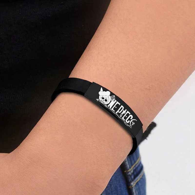 Anime One Piece Black Stainless Steel Silicone Bracelet Bangle For Women Men