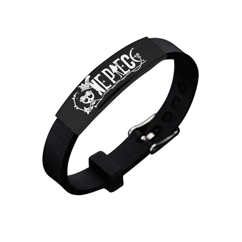Anime One Piece Black Stainless Steel Silicone Bracelet Bangle For Women Men