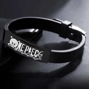 Anime One Piece Black Stainless Steel Silicone Bracelet Bangle For Women Men