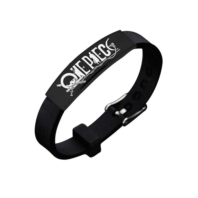Anime One Piece Black Stainless Steel Silicone Bracelet Bangle For Women Men
