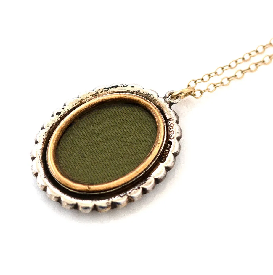 Antique 1903 Pearl Portrait Silver Gold Locket Necklace