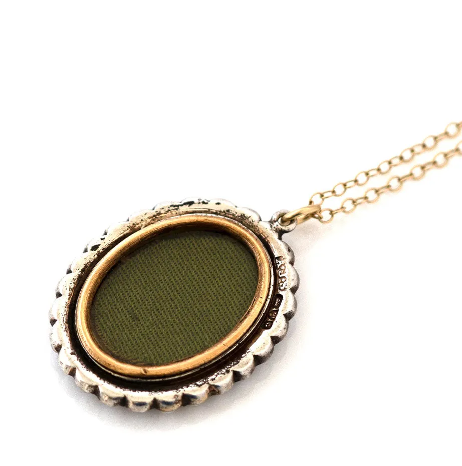 Antique 1903 Pearl Portrait Silver Gold Locket Necklace