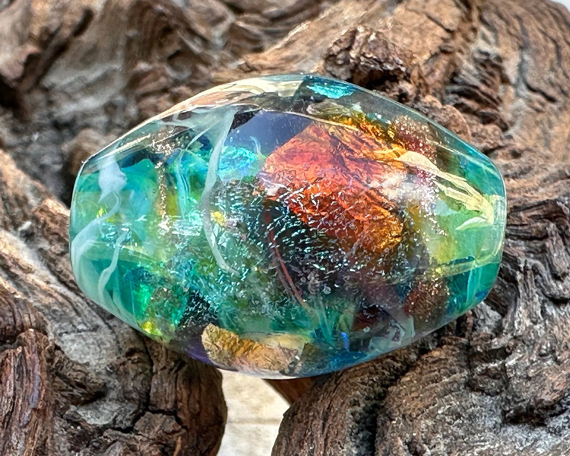 Aqua Rainbow Lampwork Focal Bead SRA