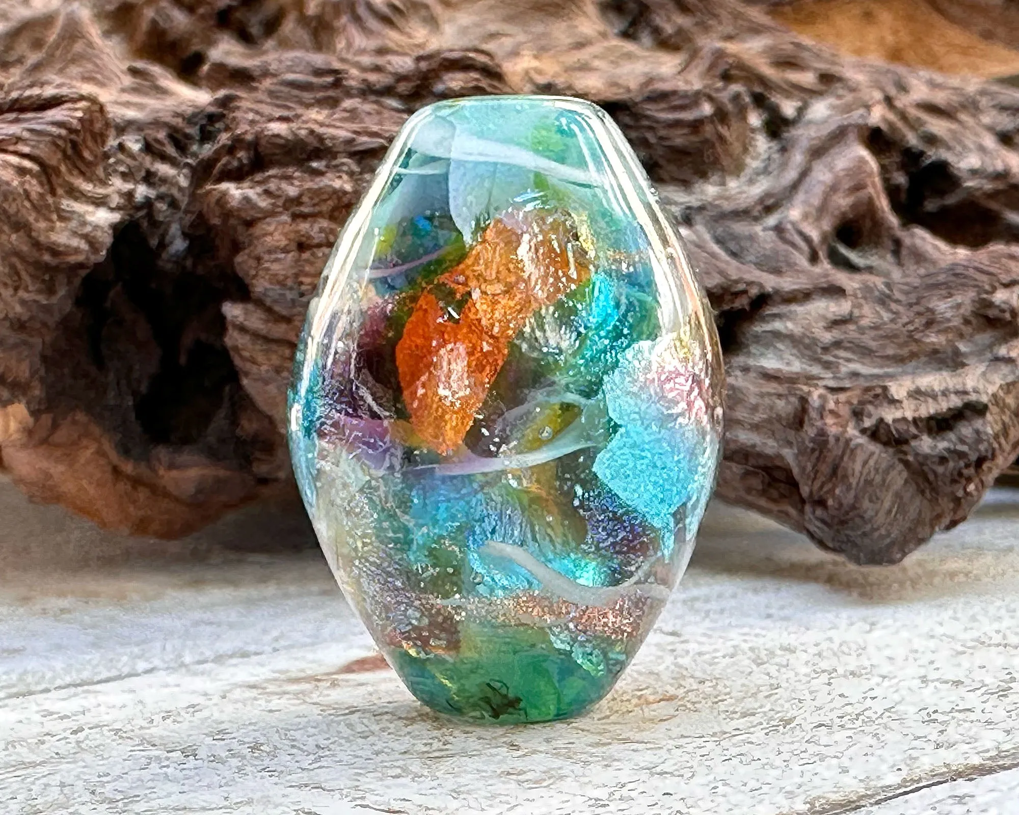 Aqua Rainbow Lampwork Focal Bead SRA