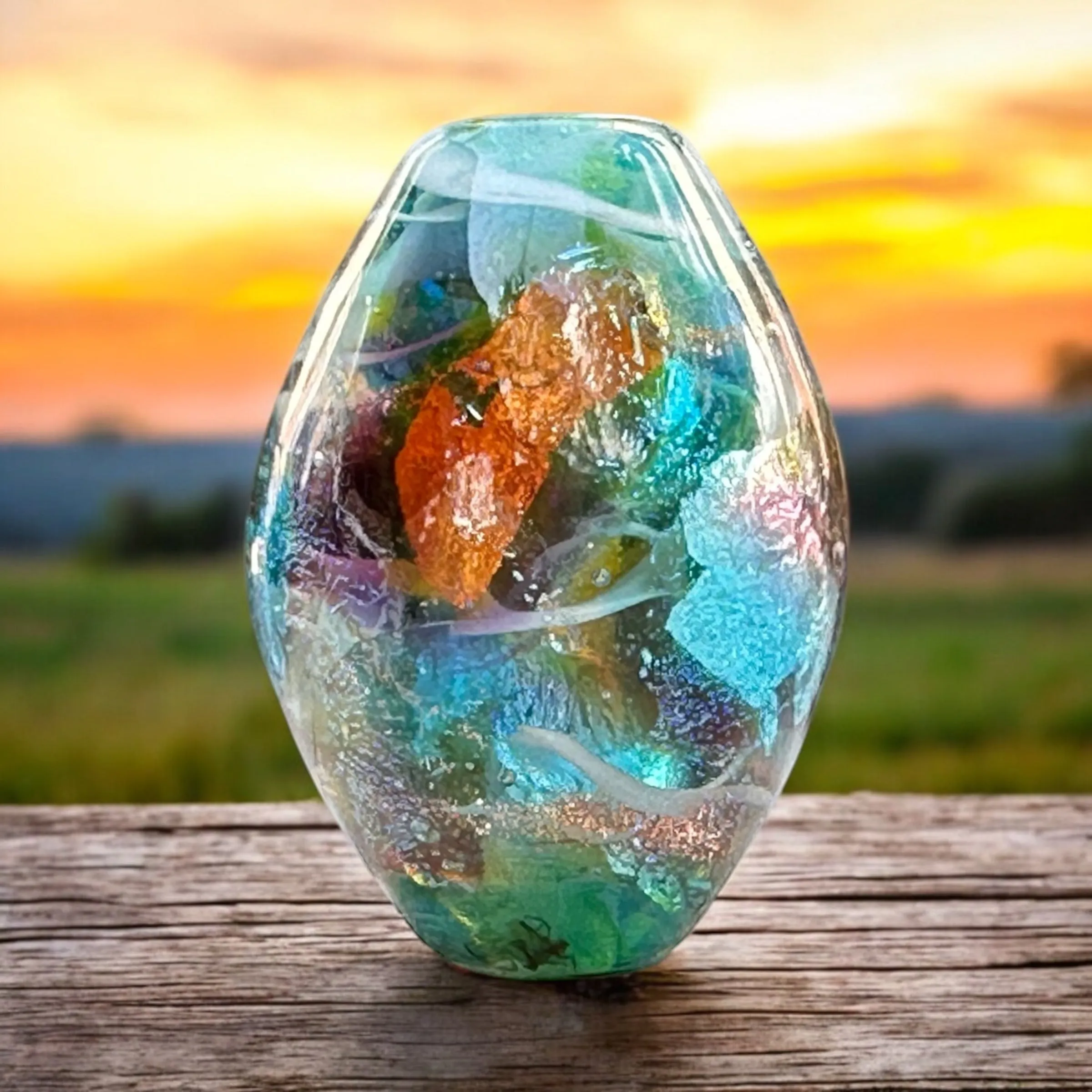 Aqua Rainbow Lampwork Focal Bead SRA