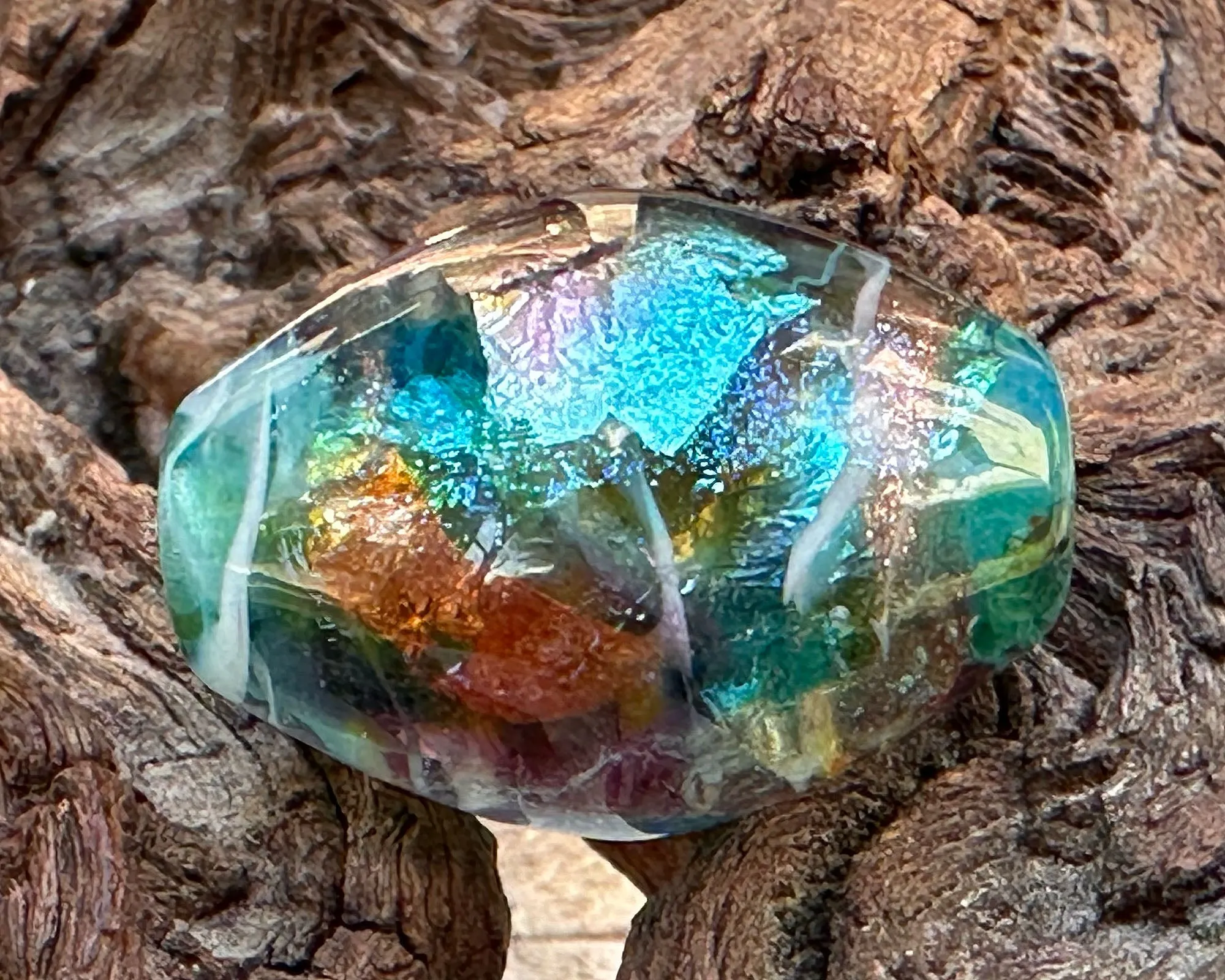 Aqua Rainbow Lampwork Focal Bead SRA