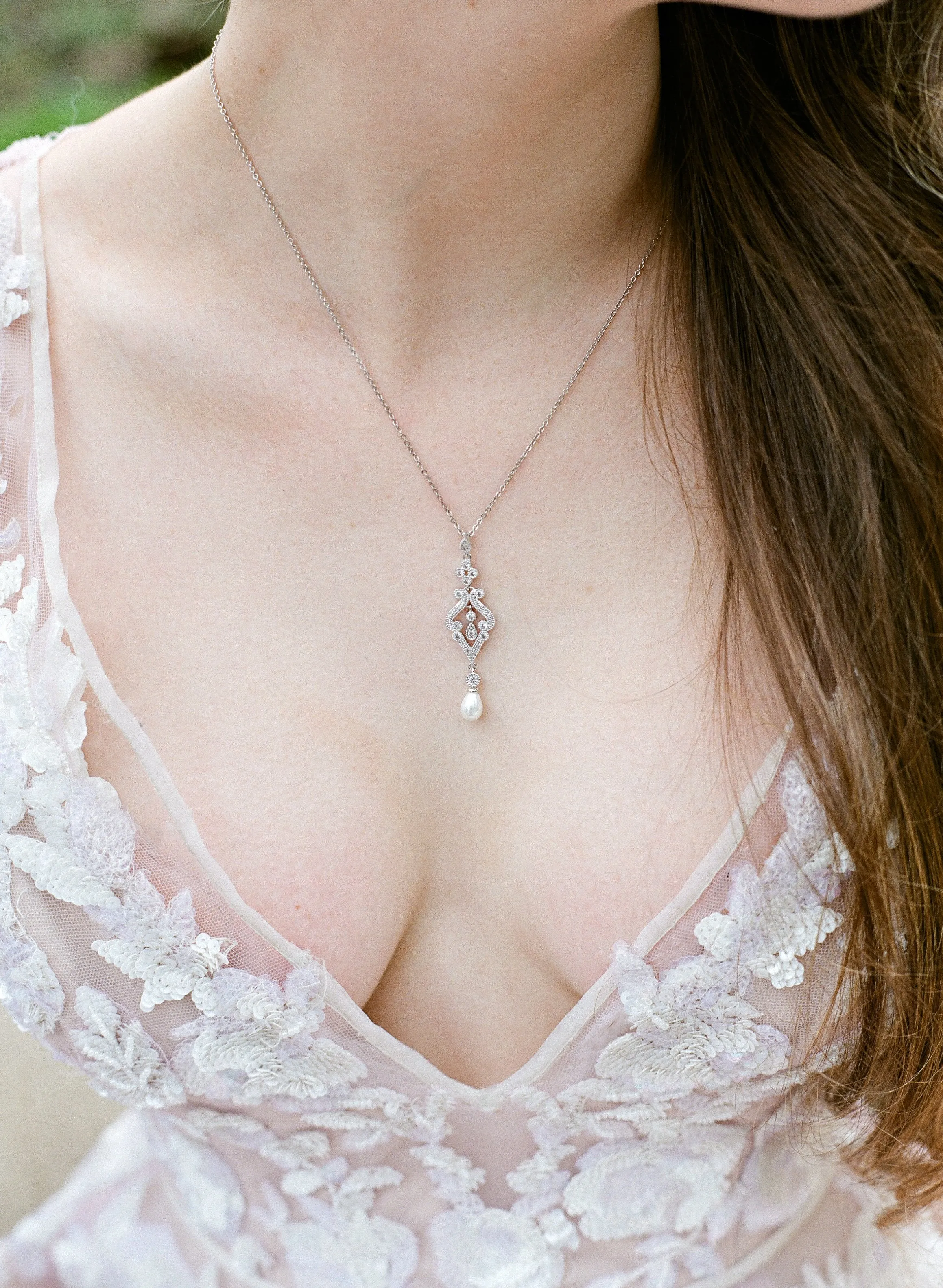 AURELIE Simulated Diamond and Pearl Drop Necklace