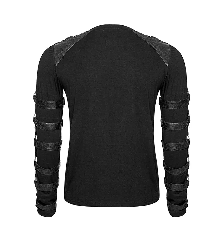 Black Long Sleeved Shirt w/ Leather Strap and O Ring Details