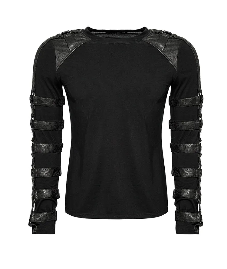 Black Long Sleeved Shirt w/ Leather Strap and O Ring Details