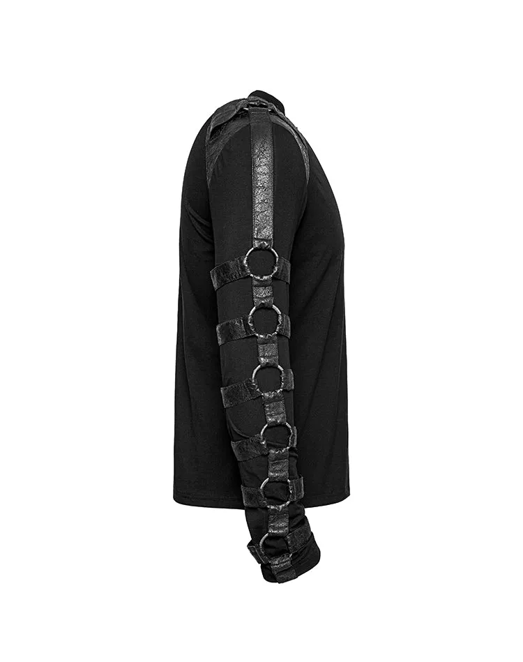 Black Long Sleeved Shirt w/ Leather Strap and O Ring Details