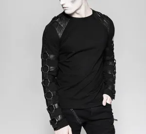 Black Long Sleeved Shirt w/ Leather Strap and O Ring Details