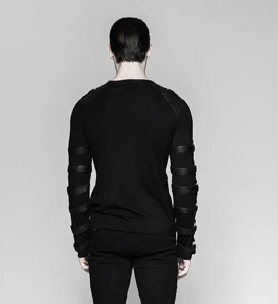 Black Long Sleeved Shirt w/ Leather Strap and O Ring Details