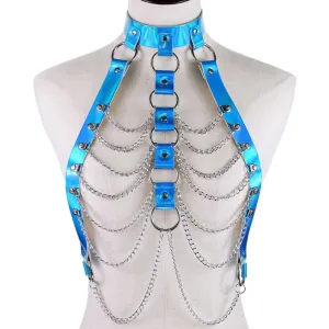 Blue Holographic Ribcage Harness w/ Chain Details