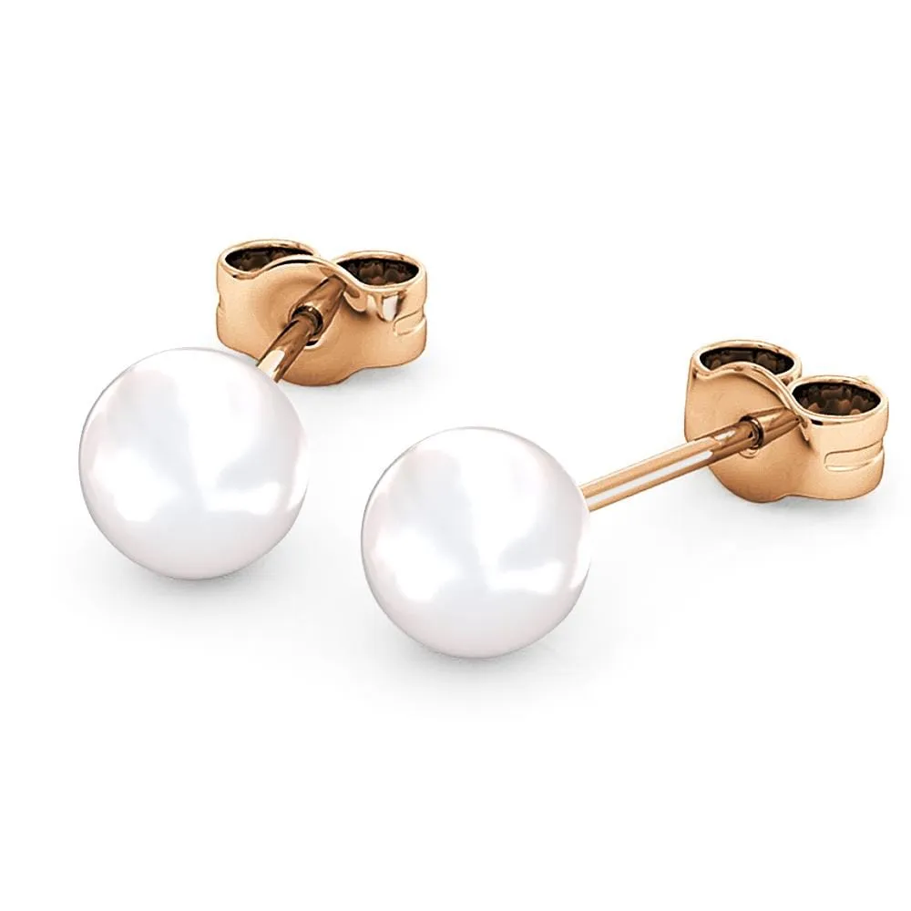 Boxed 2 Pairs Rose Gold Layered Pearl Earrings Set Embellished with SWAROVSKI Pearls