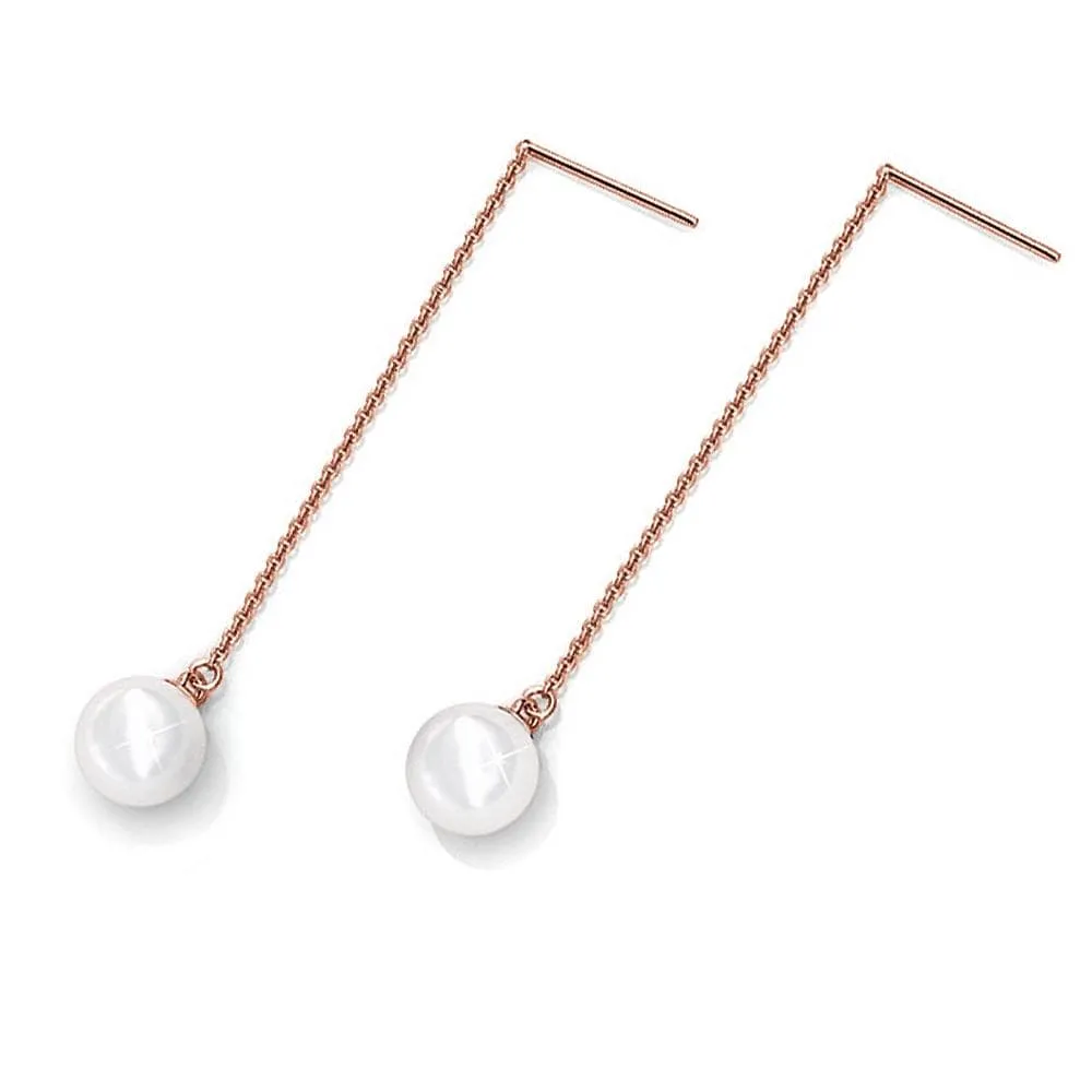 Boxed 2 Pairs Rose Gold Layered Pearl Earrings Set Embellished with SWAROVSKI Pearls