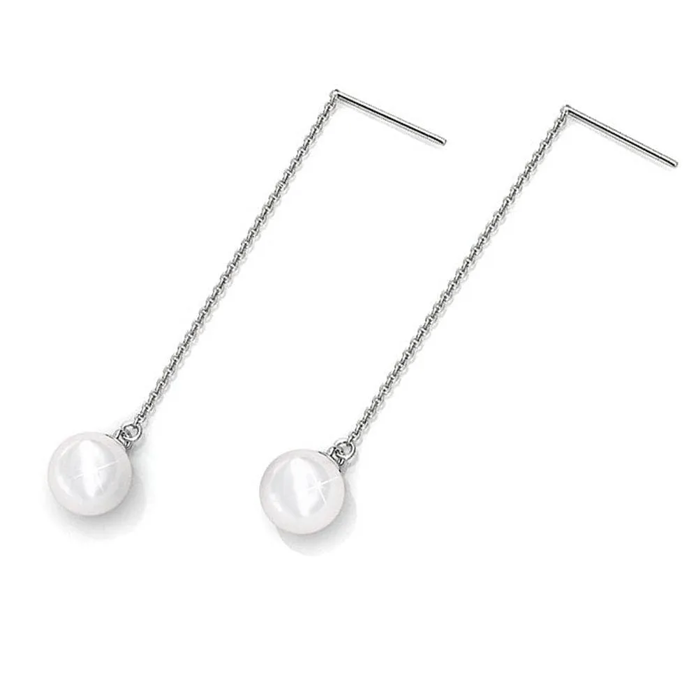 Boxed 2 Pairs White Gold Layered Pearl Drop Earrings Set Embellished with SWAROVSKI Pearls