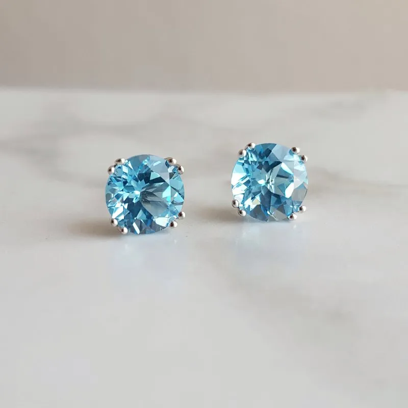 Bright Blue Topaz Studs