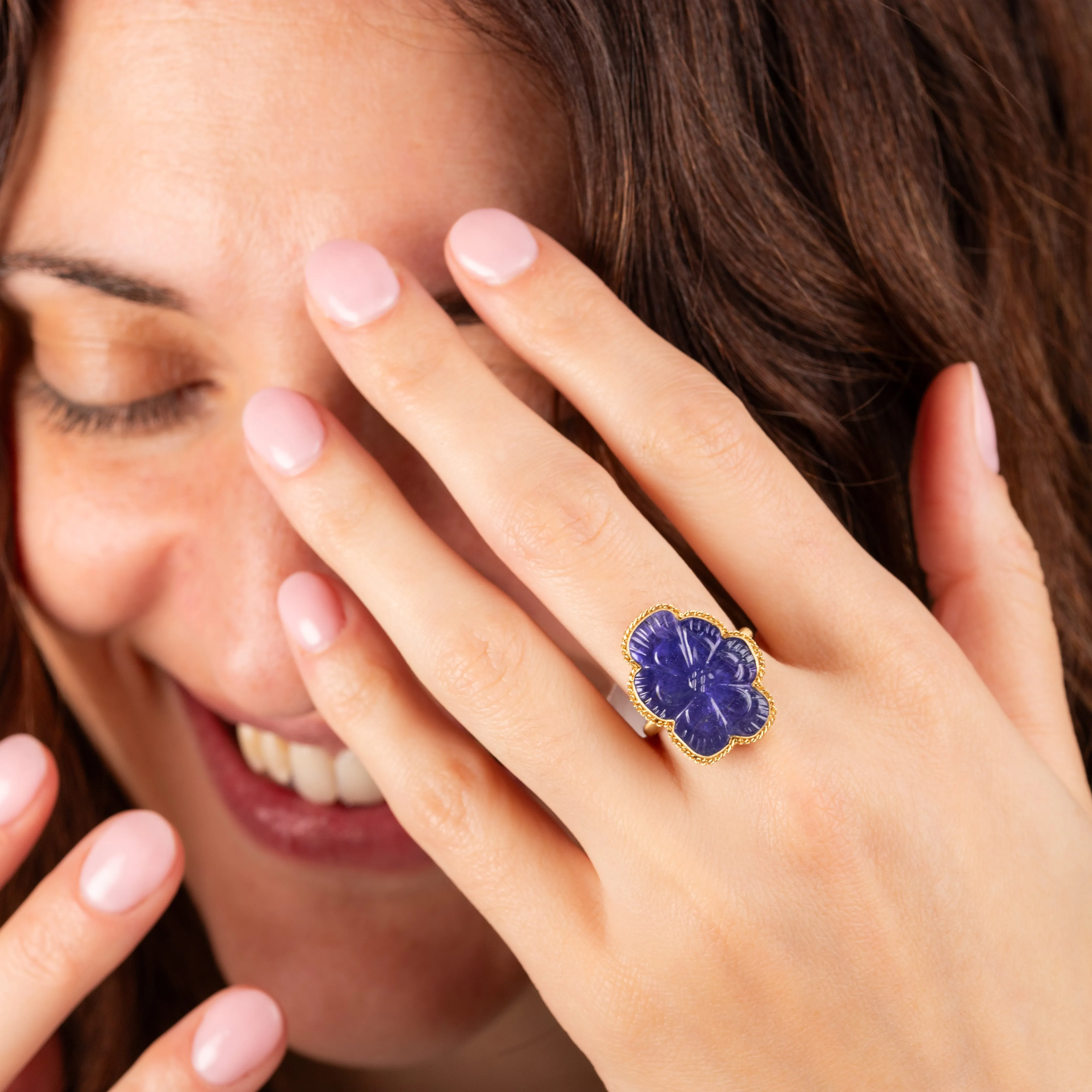 Carved Tanzanite Flower Ring