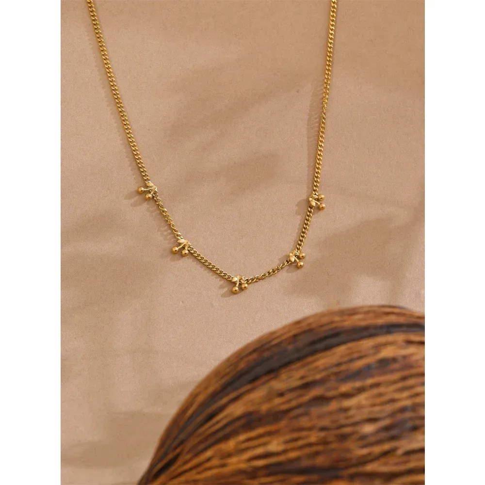 Cherry Necklace Fashion Chic Cherry Chain Gold Color Necklace Gift 18k Waterproof Jewelry
