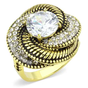 CJ3714 Wholesale Women's Stainless Steel IP Gold AAA Grade CZ Clear Spiral Ring
