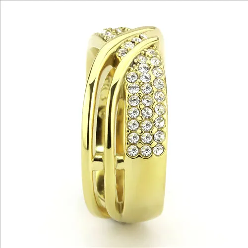 CJE3632 Wholesale Women's Stainless Steel IP Gold Top Grade Crystal Clear Ring