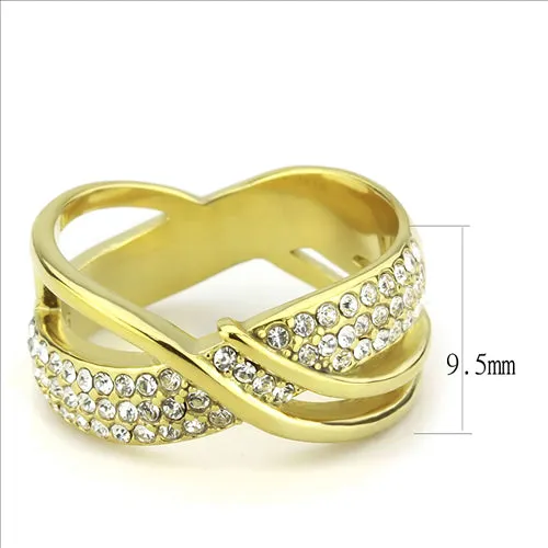 CJE3632 Wholesale Women's Stainless Steel IP Gold Top Grade Crystal Clear Ring